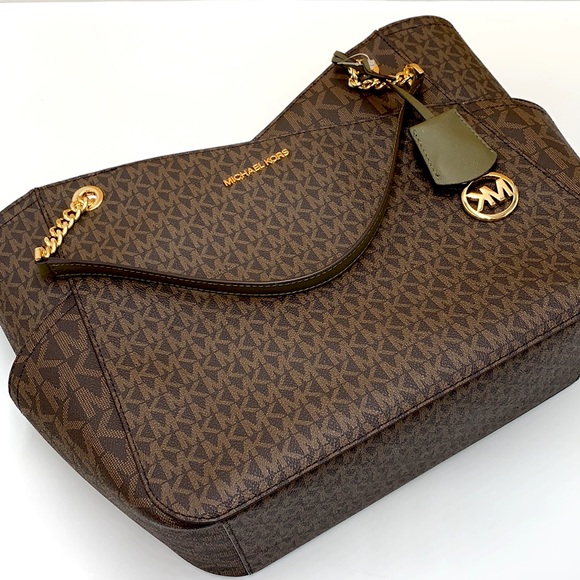 MICHAEL KORS 
Jet Set Large XChain  Logo Shoulder Tote  Bag OLIVE/BROWN COLOR - Picture 15 of 16